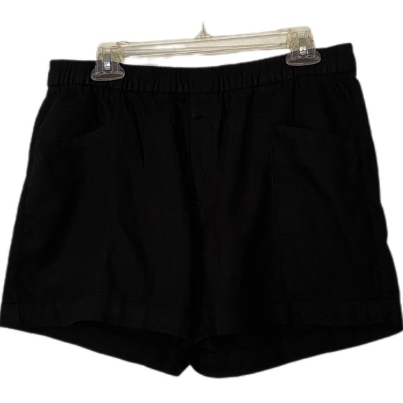 Old Navy High Waist Shorts Black Linen Blend Stretch Waist Drawstring Size M - Picture 1 of 12